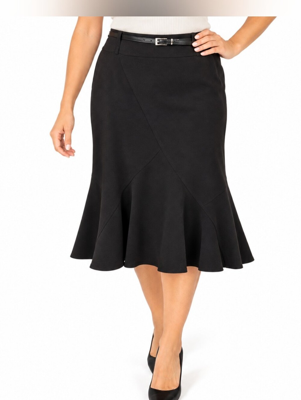 Hillard & Hanson Black Flare Midi Skirt Size 12